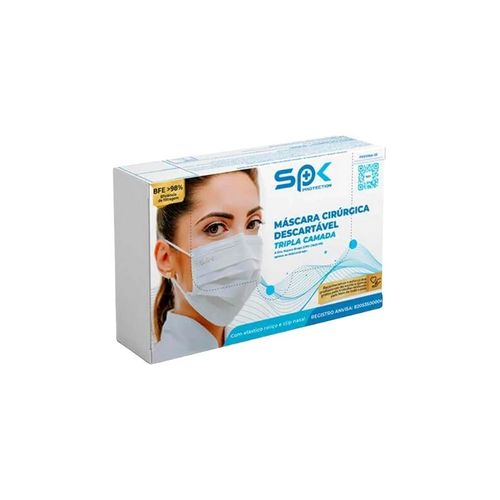 Máscara Descartável Tripla com Clip Nasal e Elástico - SPK