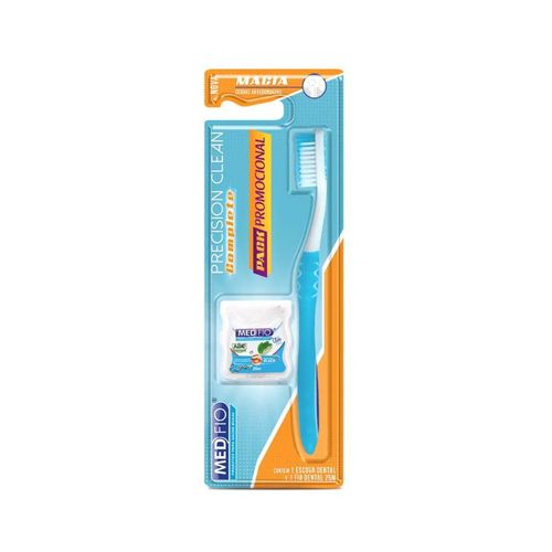 Kit Escova Dental Precision Clean + Fio Dental 25m Slide Pro Menta - Medfio